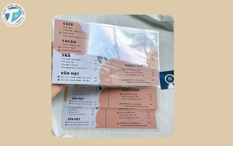 Menu bìa cứng ép plastic 